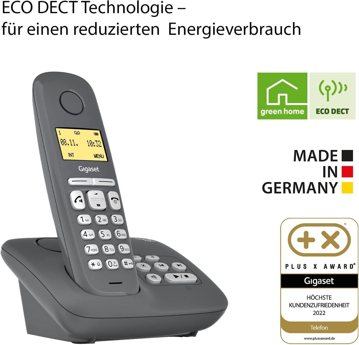 Gigaset A280A Duo 2 Schnurlose Telefone Anrufbeantworter brillante Audioqualität auch beim Freisprechen intuitive symbolbasierte Menüführung Kurzwahltasten Grafik-Display