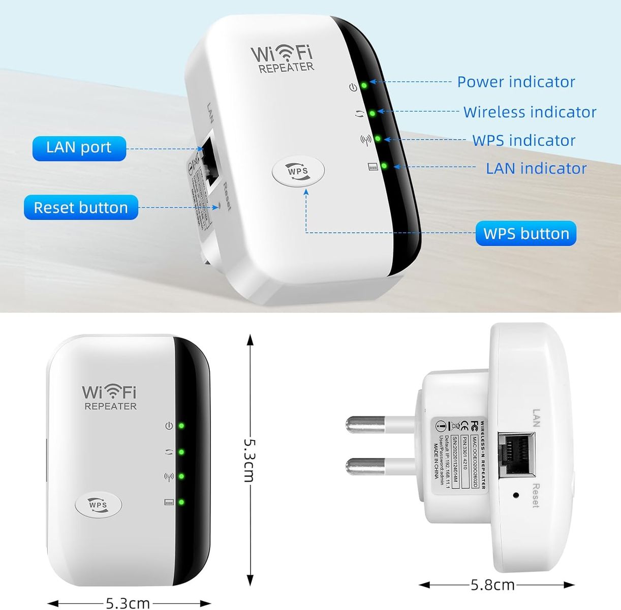 GARMEE WLAN Repeater mit 300 Mbps - WLAN Verstärker WiFi Extender Booster 2,4GHz WiFi Extender mit Repeater/AP Modus und WPS-Funktion Internet Verstärker bis zu 3000qm und 30 Geräte (weiß)