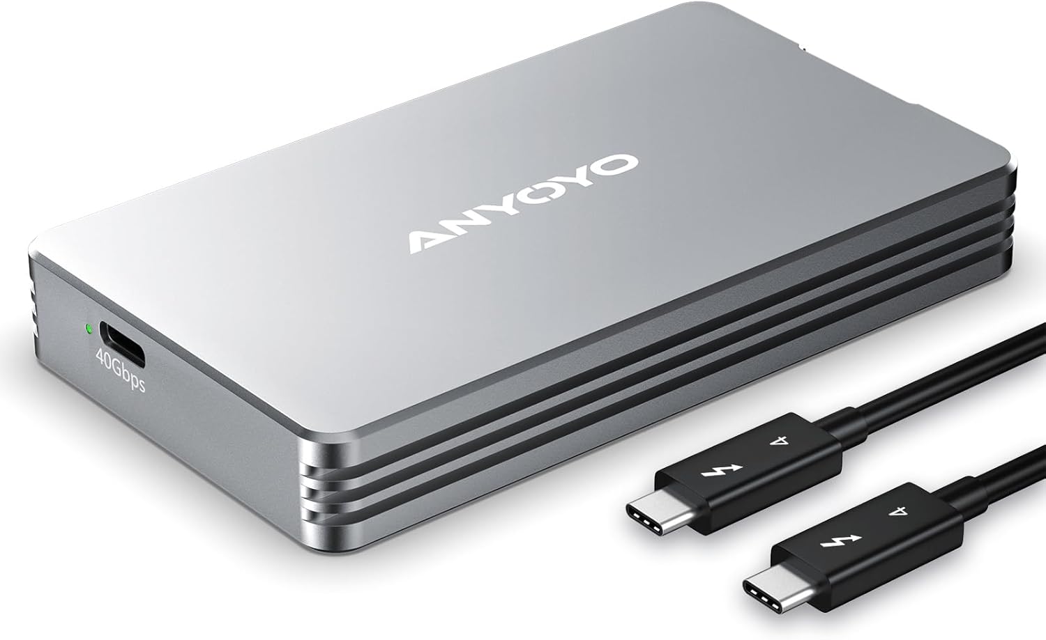 ANYOYO 40Gbps NVMe SSD Gehäuse für Thunderbolt 4/3, USB4 M.2 NVMe Gehäuse für PCIe 2280 M-Key (B+M Key), USB C Gehäuse kompatibel für Thunderbolt 3/4, Aluminiumlegierung Gehäuse, bis zu 2700 MB/s