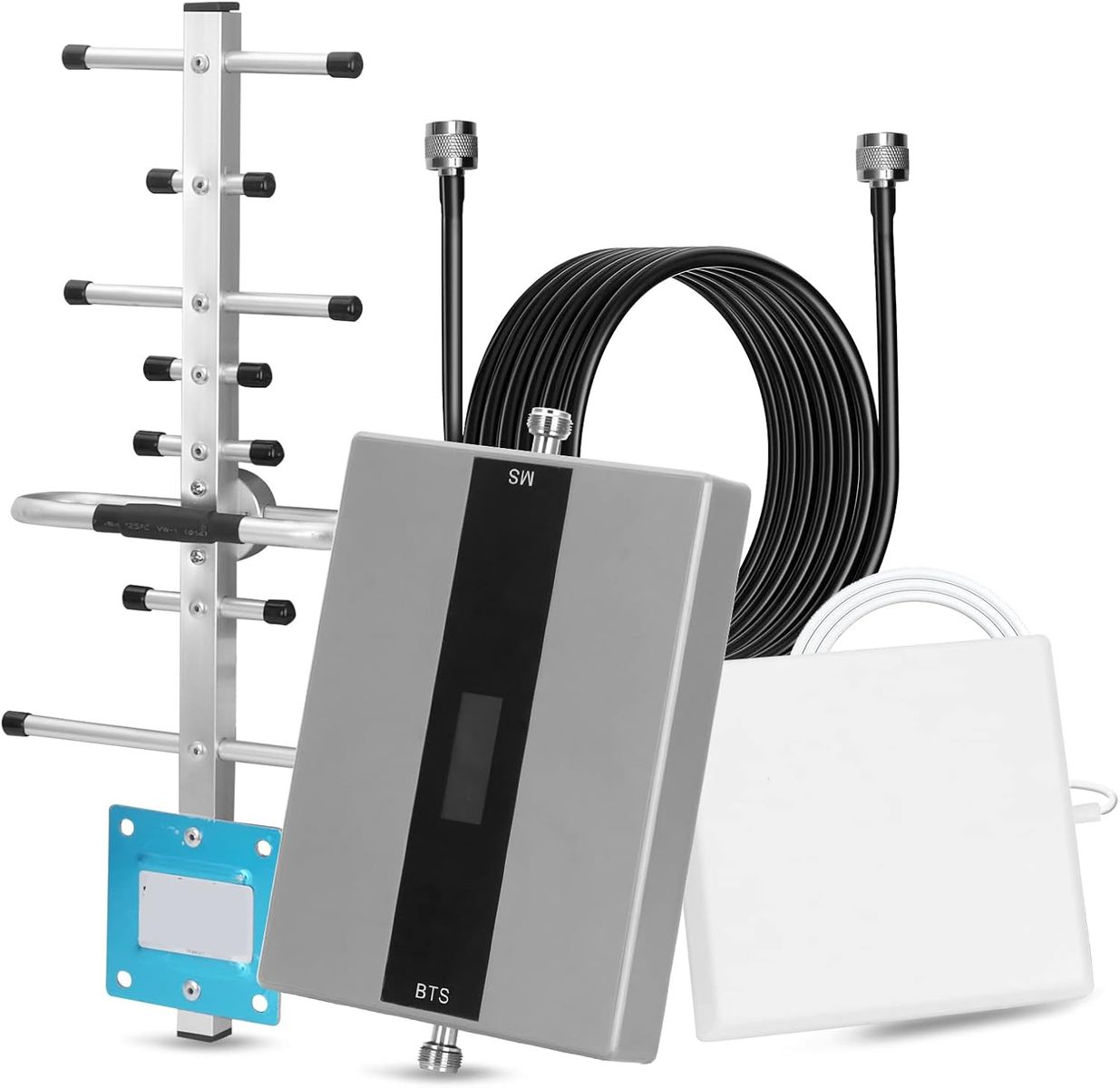 Xverycan Xverycan Mobilfunk-Signalverstärker, Tri-Band 800/900/2100 MHz, 68 dB Verstärkung, bis 150 m² Abdeckung, Außen-/Innenantenne, 10 m Kabel, EU Stecker Typ C