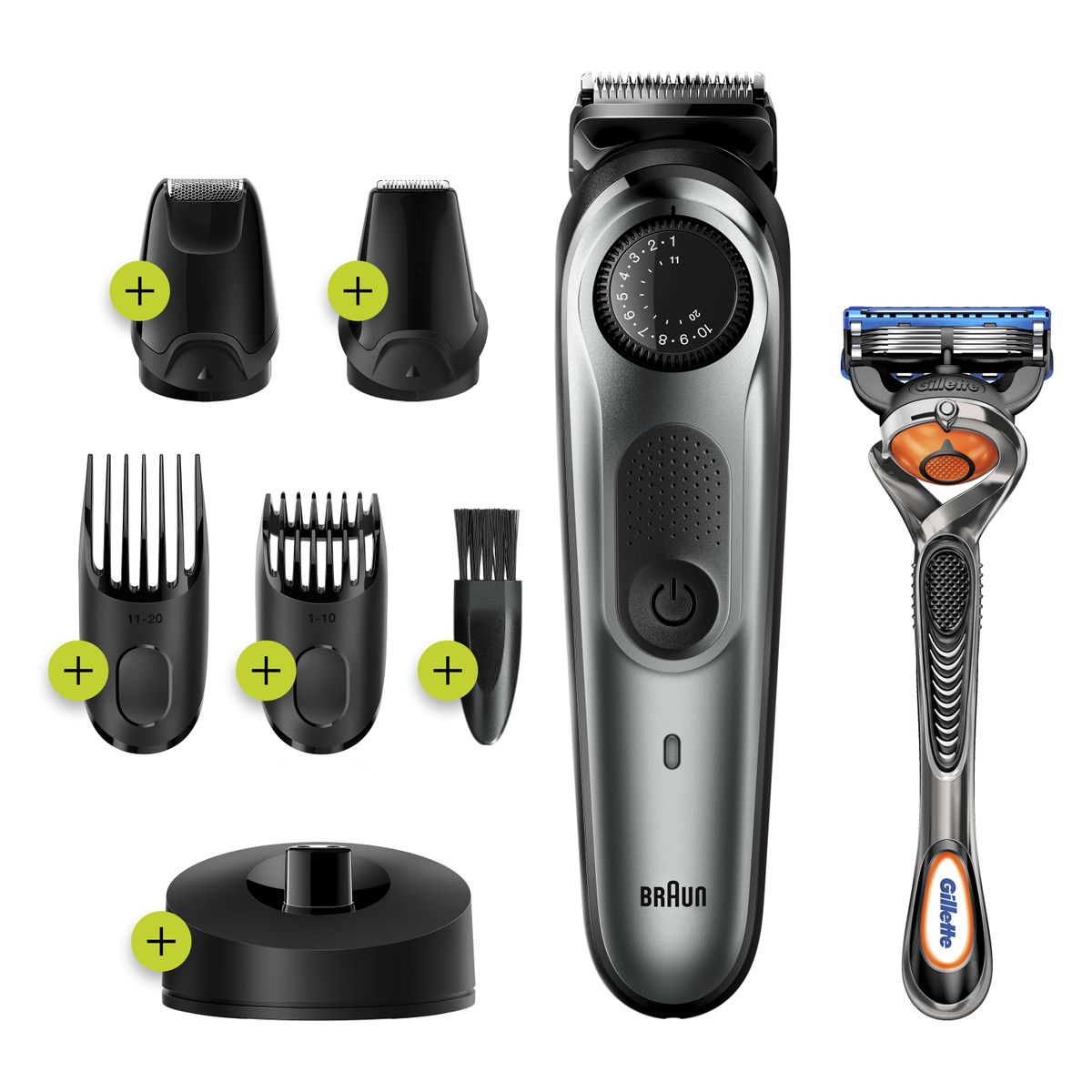 Braun beard trimmer/hair clipper men, trimmer/hair clipper, incl. 4 attachments & shaver, 39 length settings, BT7240, black/metallic black/grey Single