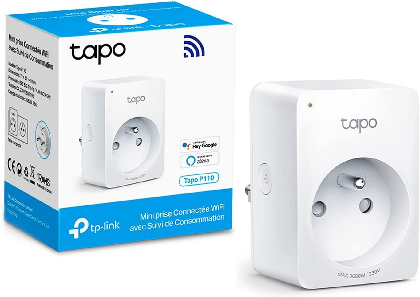 TP-Link Tapo Wi-Fi Smart Plug Consumption monitoring 16A Type E Smart Plug compatible Alexa Google Home Control radiator heating water heater remotely