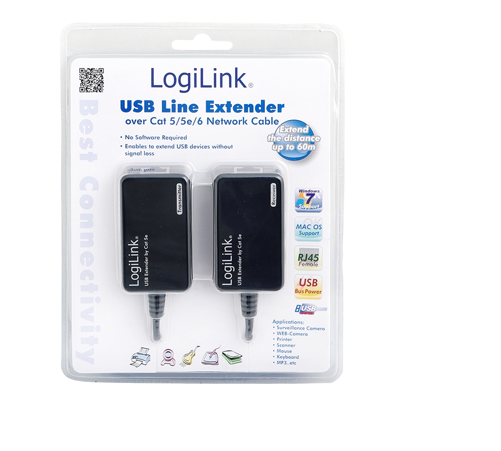 LogiLink UA0021D USB-Extender über CAT5/6, Schnittstellenadapter, USB-Verlängerung