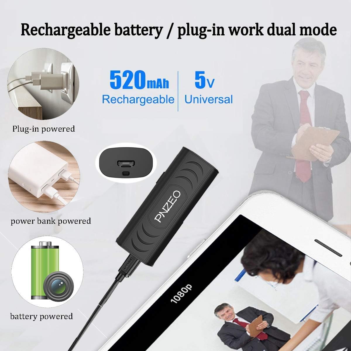 PNZEO Caméras Espion 1080P HD Mini Caméra cachée WiFi Caméra de Surveillance sans Fil avec Infrarouge de Vision Nocturne, Mouvement Uniquement