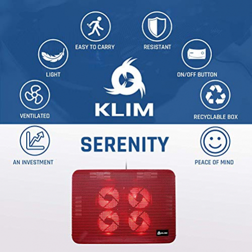 KLIM Serenity + Laptop-Kühler + 11 bis 15,6 Zoll + Perfekt für kleine und mittlere Laptops + Stabiles und Robustes Metallgitter + Geräuschloses Laptop-Kühlpad + NEU 2020 (Rot)