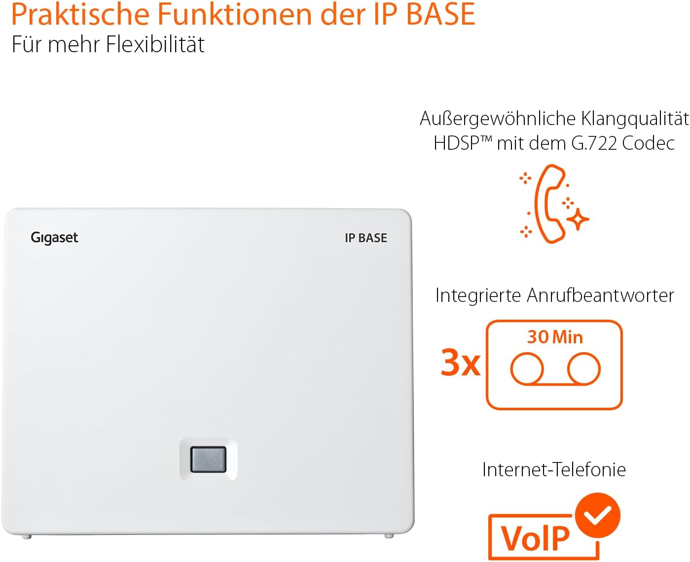 Gigaset Comfort 520A IP Base - DECT-Basis-Station mit Telefon und Anrufbeantworter, bis zu 6 Mobilteile, VoIP, Zugriff auf Google & Office 365-Kontakte [Kompatibel in DE, IT, FR, NL, BE, Che, AUT] 1 Telefon mit AB und IP BASE