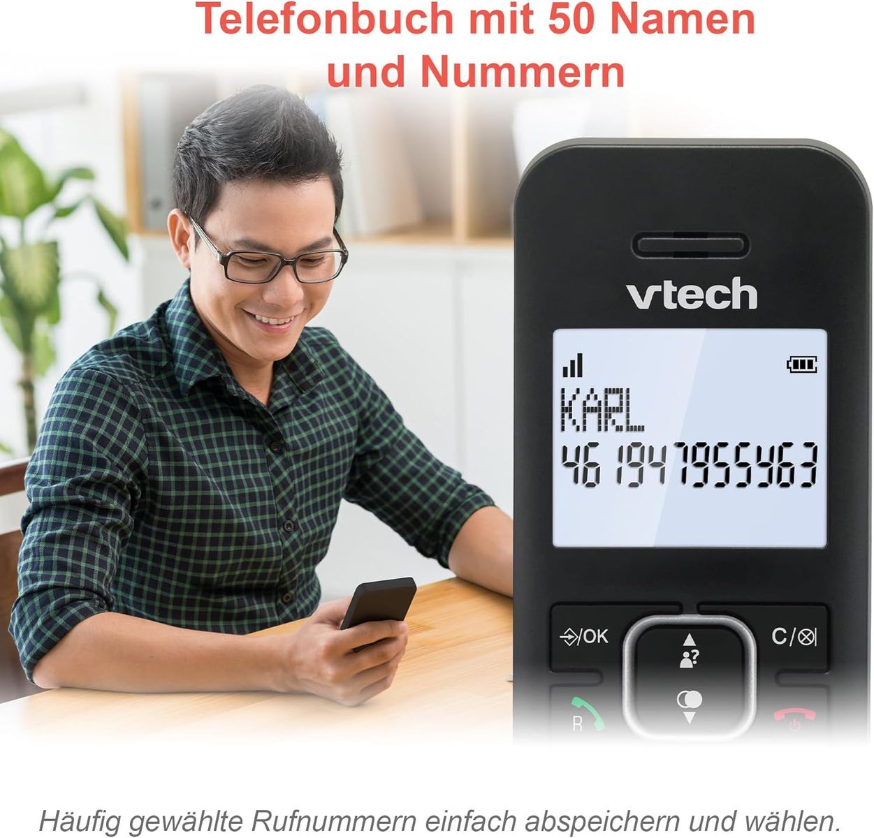 VTech LS1050 DECT Telefon Schnurlos Schnurlostelefon mit Anrufbeantworter, Innovativer Ladestation, Anrufsperre, Anruferkennung/Anklopffunktion, Freisprecheinrichtung, Hintergrundbeleuchtetem Display LS1050 1-telefon schnurlos