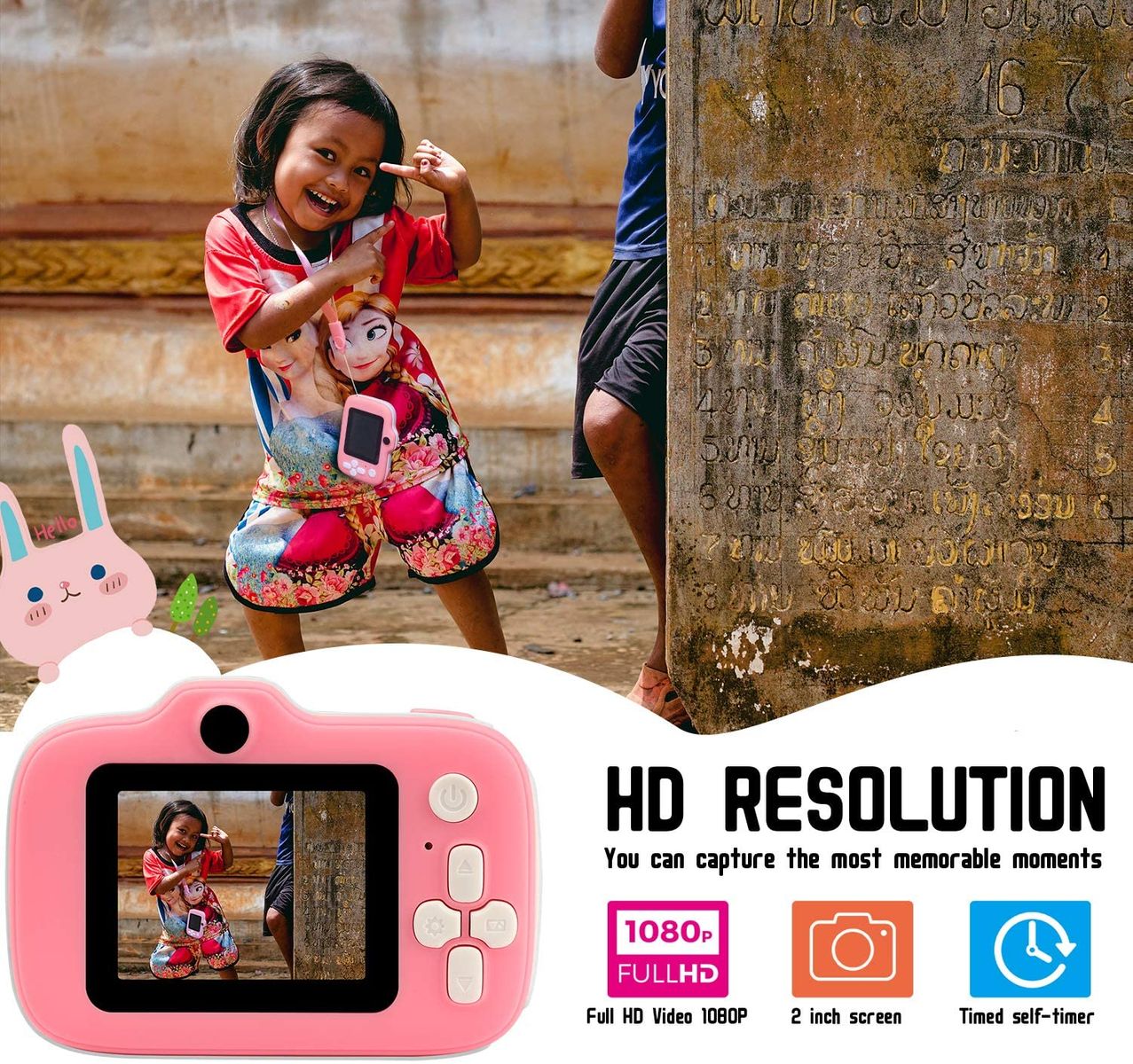 Etpark Fotocamera Bambini, Fotocamera Digitale per Bambini Schermo HD da 2 pollici 1080P anteriori e posteriori Selfie e videocamera per bambini di 3-12 anni Rosa