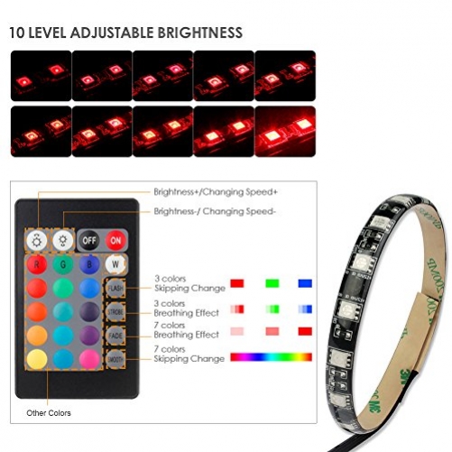 Speclux 2*3W Funk RGB LED Strips Streifen für PC Desktop Gehäuse, selbstklebende rgb Lichtketten Lichtleiste Lichtband Lichtschlauch inkl. Fernbedienung und Farbewechsel.