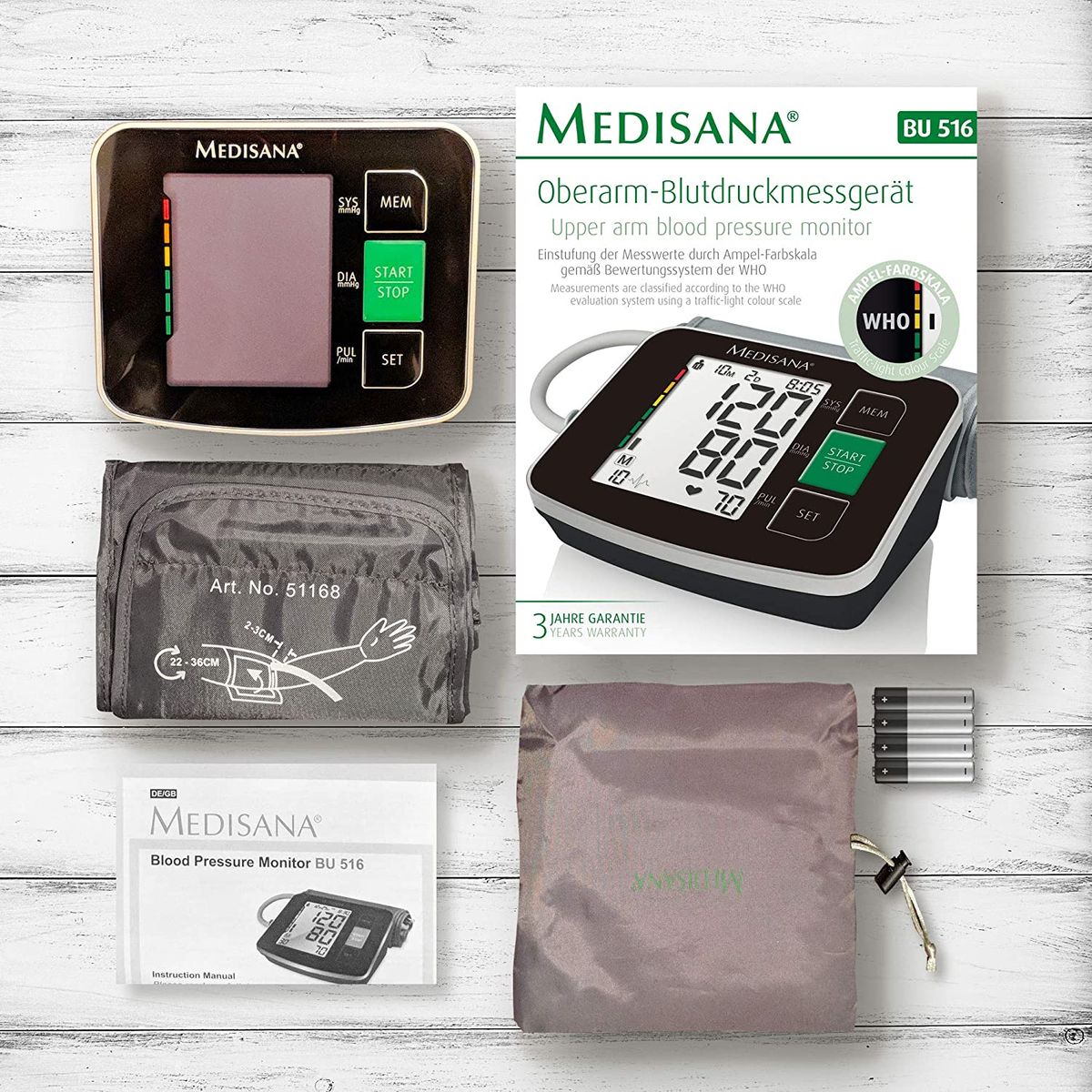 Medisana BU 516 Upper arm blood pressure monitor black without cable, arrhythmia display, WHO traffic light color scale, for precise blood pressure measurement and pulse measurement with memory function.