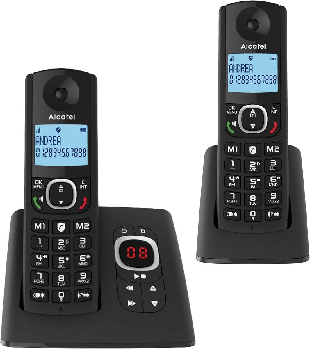 ALCATEL F530 Voice Duo - Schnurloses Festnetztelefon DECT mit Anrufbeantworter - Großes Display - Freisprechfunktion - Anrufblockierungsfunktion - 2 Direktwahltasten - 2 Mobilteile - Schwarz