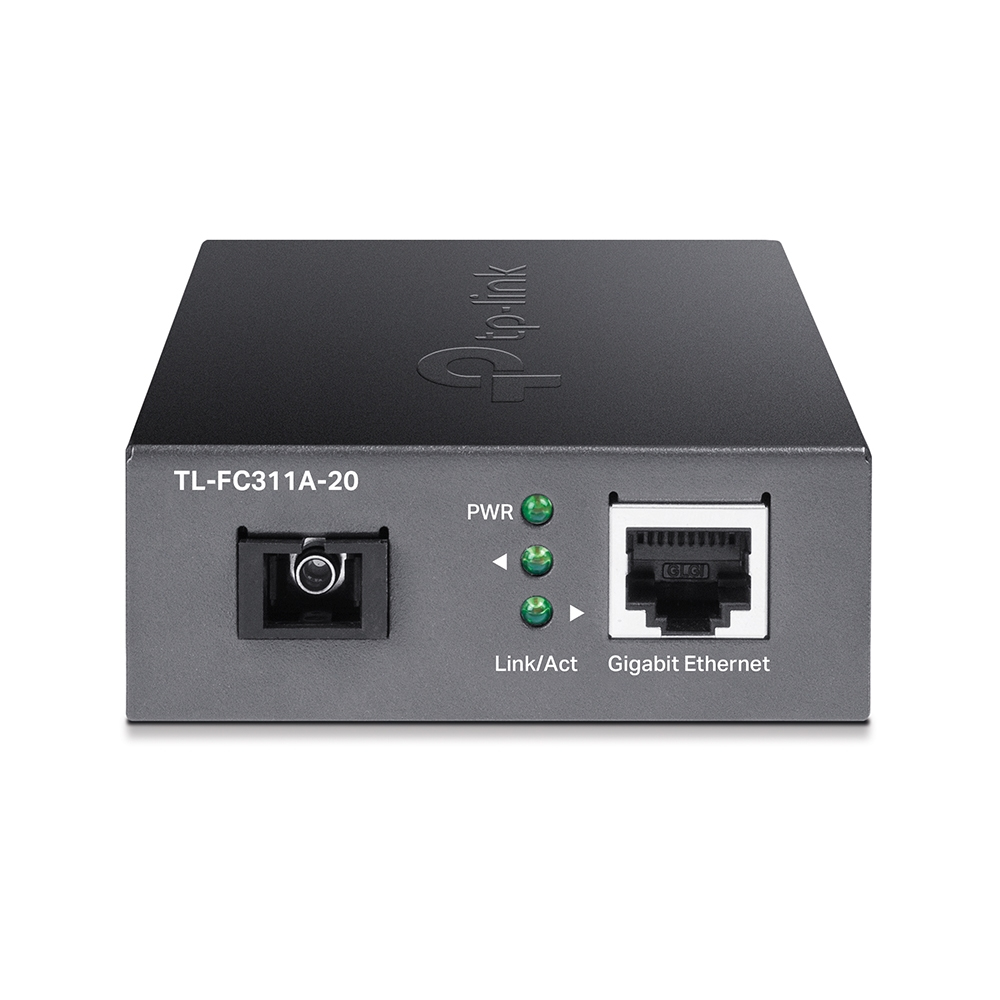 TP-Link TL-FC311A-20(UN) V2.0 Gigabit WDM-Medienkonverter, 1x RJ45 1000 Mbit/s, 1x SC Singlemode 20 km, 5V DC, Schwarz