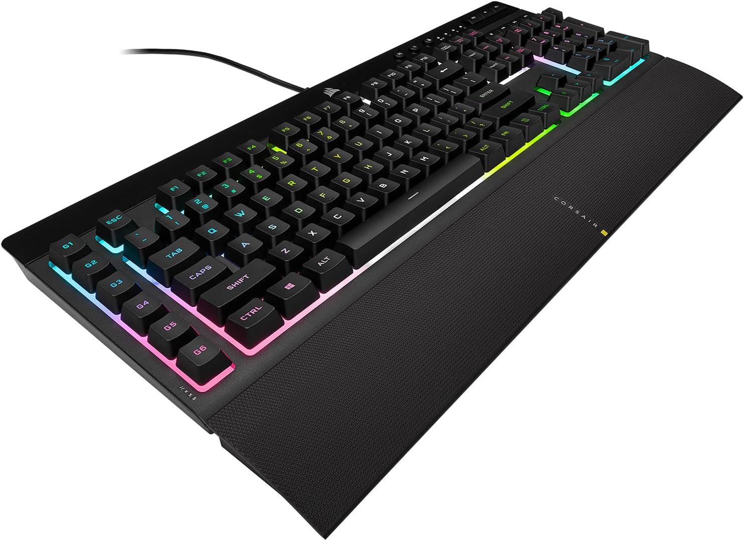 Corsair K55 RGB PRO XT Gaming-Tastatur mit Membran, IP42, Staub- und flu00fcssigkeitsbestu00e4ndig - 6 Makrotasten mit Elgato Integration - iCUE - PC, Mac, Xbox - Schwarz - (ITA Layout - QWERTY)