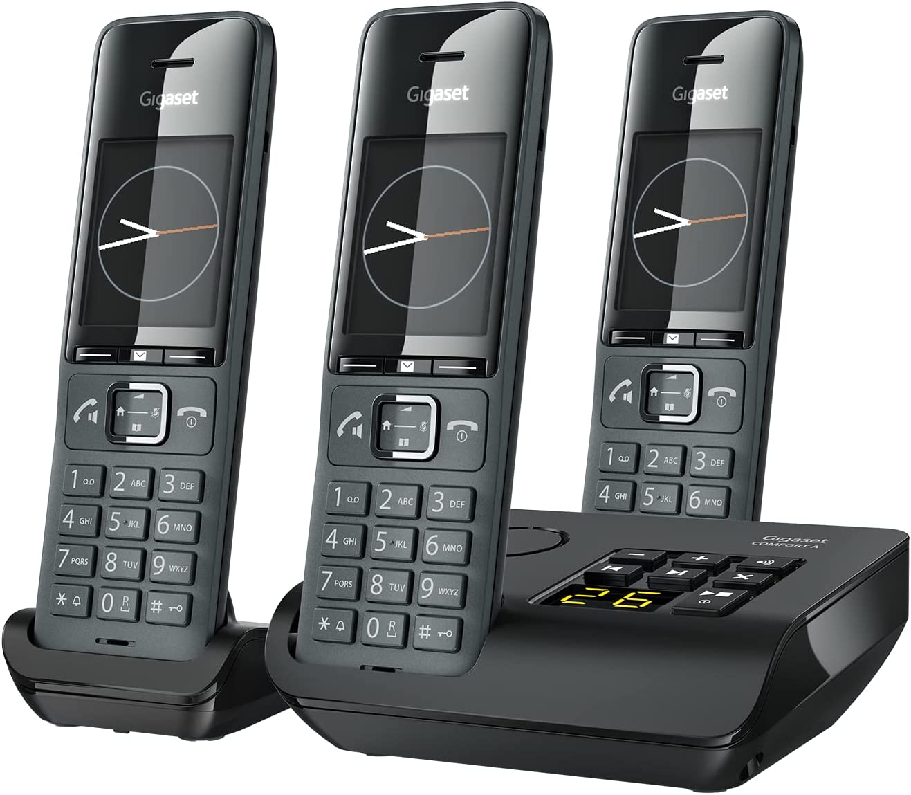 Gigaset Comfort 520A Trio 3 Schnurlose DECT-Telefone Anrufbeantworter- Elegantes Design Beste Audioqualität Freisprechfunktion Anrufschutz Adressbuch 200 Kontakten Titan-schwarz Comfort 520A Trio 3 Telefone AB