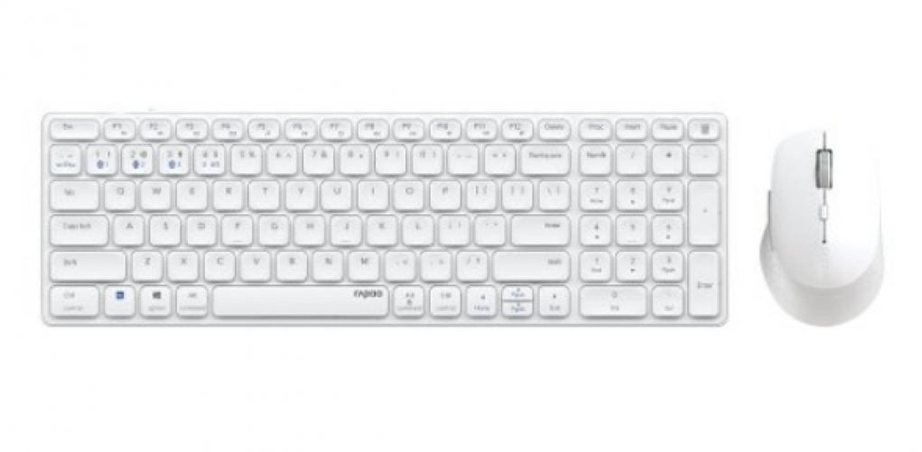 Rapoo 9700M Deskset Dual Wireless Keyboard Mouse Set 1.600 DPI Aluminium White DE Layout