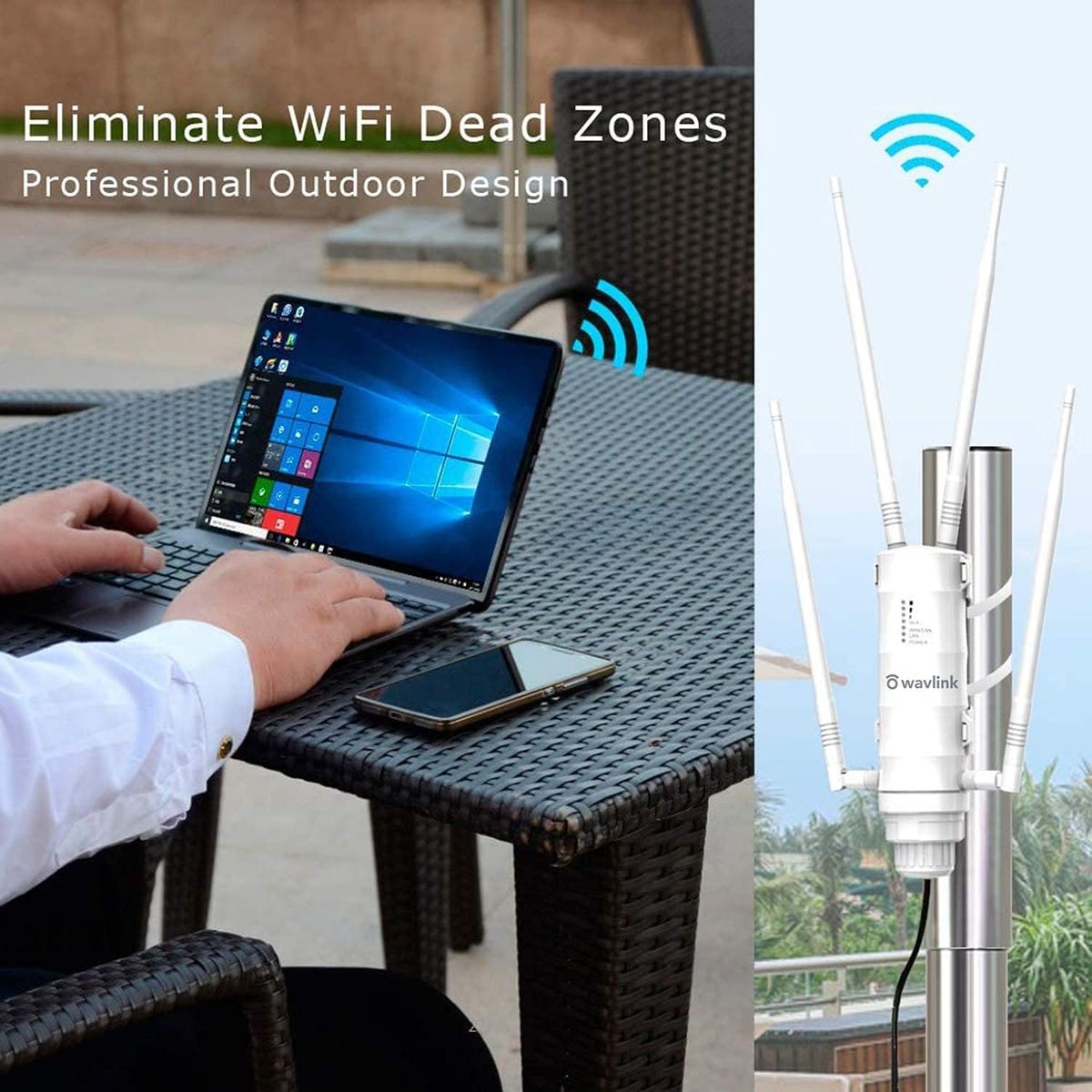 TamperSeals Dualband 2.4+5G 1200Mbit/s Outdoor WLAN Access Point/Wireless Mesh Repeater/WiFi Extender (1xGigabit LAN-Port, 24V Passiv PoE, 2x2 MIMO, Hohe Reichweite 500m, Wetterfestes, 4x7dBi Antennen, WN572HP3)