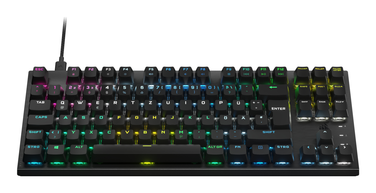 Corsair K60 PRO TKL RGB Tenkeyless Optisch-Mechanische Kabelgebundene Gaming-Tastatur - OPX Linear-Schalter - Polycarbonat-Tastenkappen - iCUE-Kompatibel - PC, Mac, Xbox - Schwarz - (DEU Layout - QWERTZ)