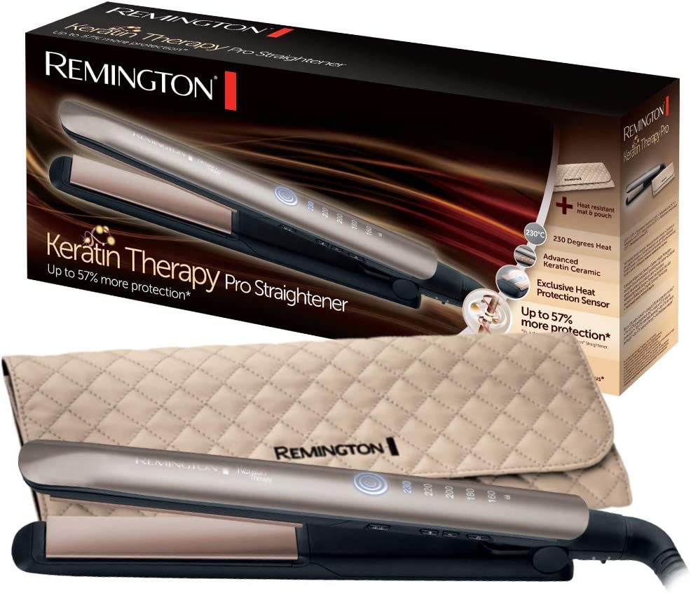 Remington Straightener Keratin Therapy (heat protection sensor to reduce hair damage, high quality keratin ceramic coating enriched with almond oil) Digital Display, 160-230C