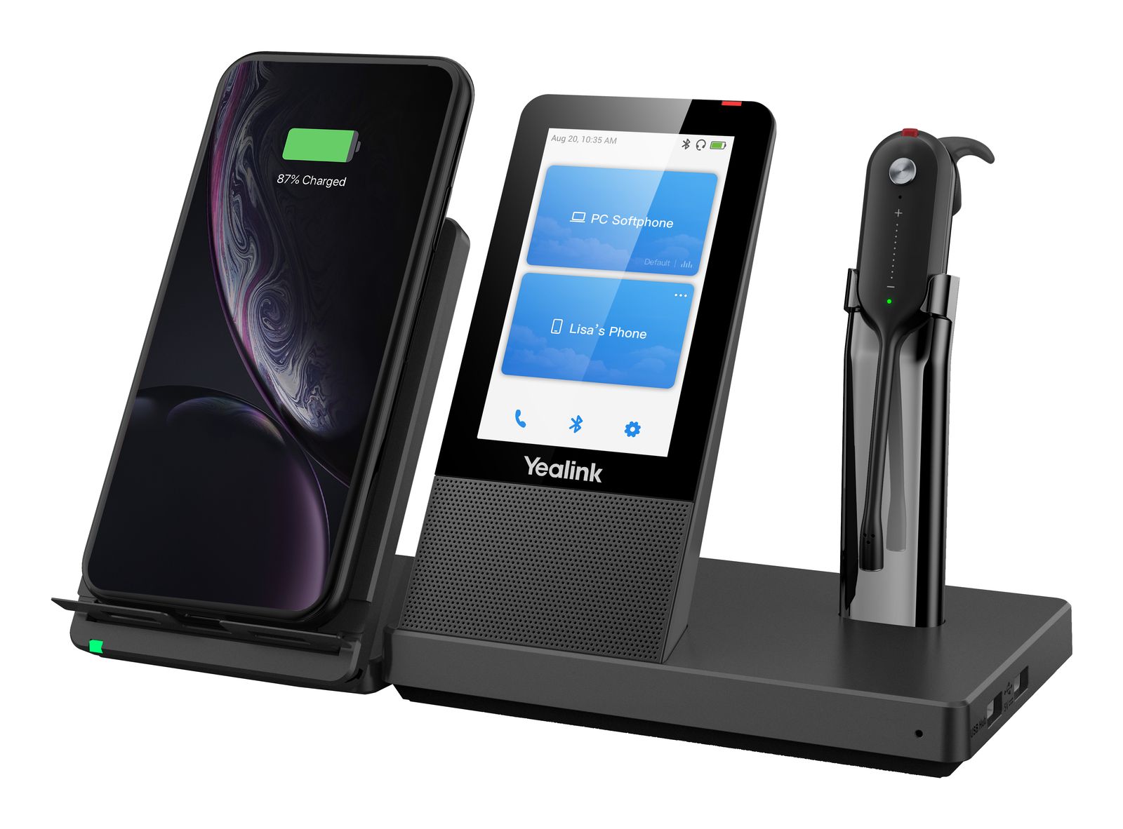 Yealink WH67 UC Kopfhörer Kabellos Ohrbügel, Kopfband, Nackenband Büro/Callcenter Bluetooth Ladestation Schwarz