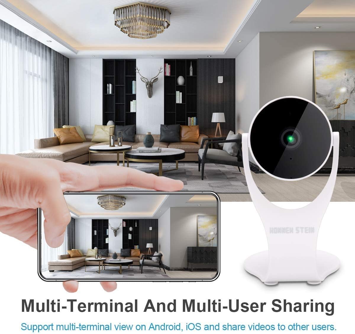 Konnek Stein Überwachungskamera 1080p HD Indoor Wireless Smart Home Kameraerkennung mit Nachtsicht 2-Wege-Audio Funktioniert mit Alexa Assistant Weiß F23