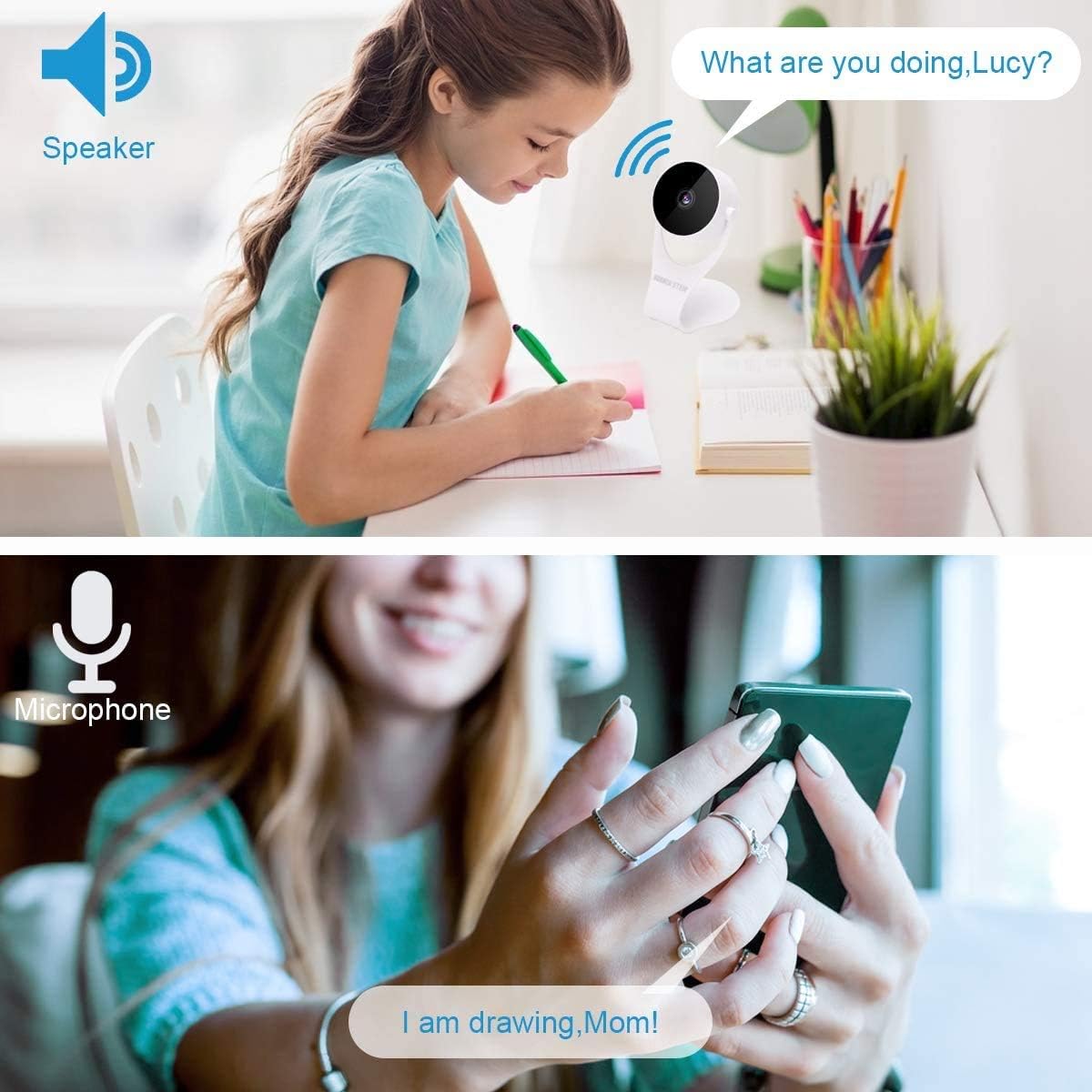 Konnek Stein Überwachungskamera 1080p HD Indoor Wireless Smart Home Kameraerkennung mit Nachtsicht 2-Wege-Audio Funktioniert mit Alexa Assistant Weiß F23