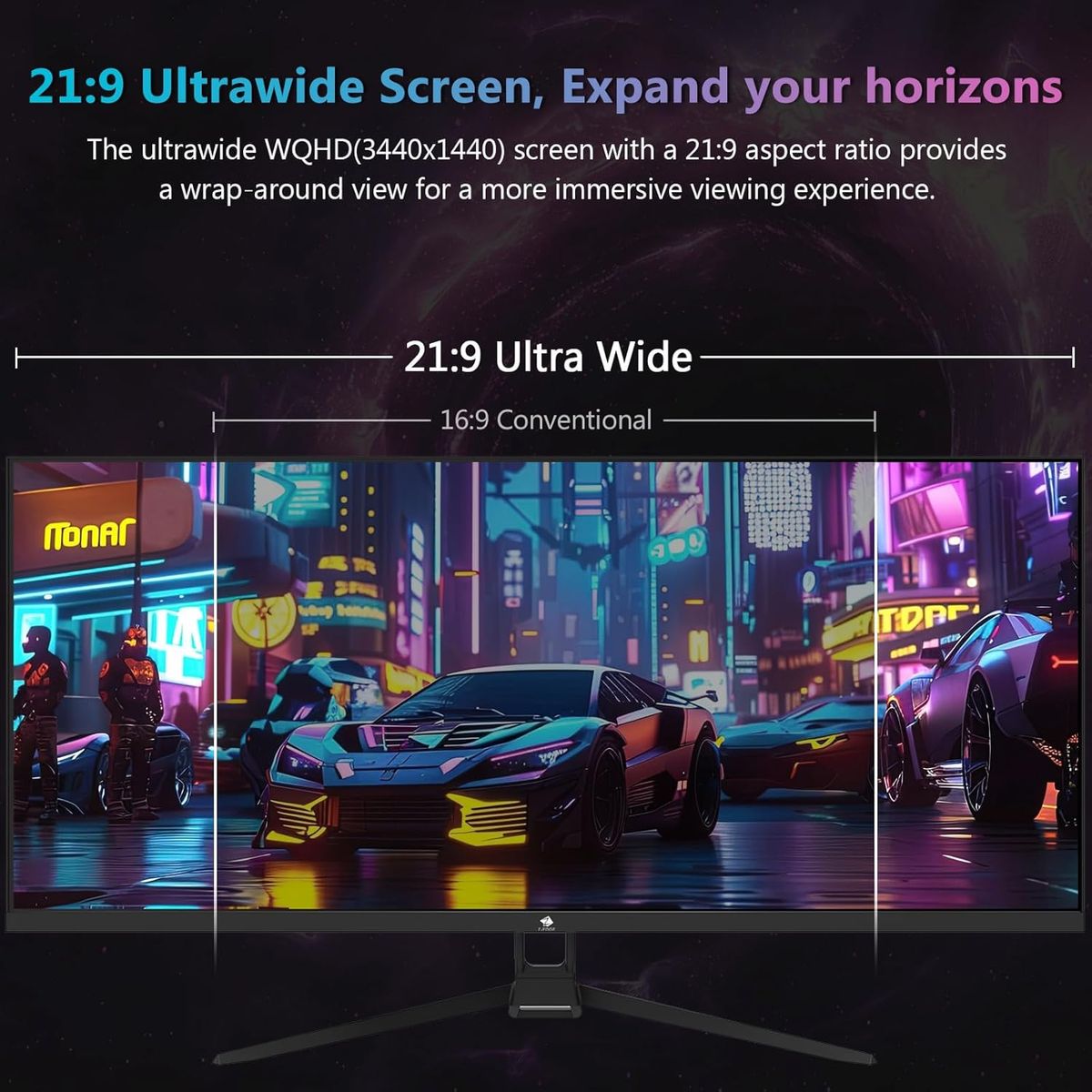 Z-Edge 34 Zoll Gaming Monitor 165Hz(DP) 100Hz(HDMI) 1ms MPRT, 21:9 Ultrawide, WQHD 3440x1440 IPS Bildschirm, FreeSync, HDMI, DisplayPort - Schwarz