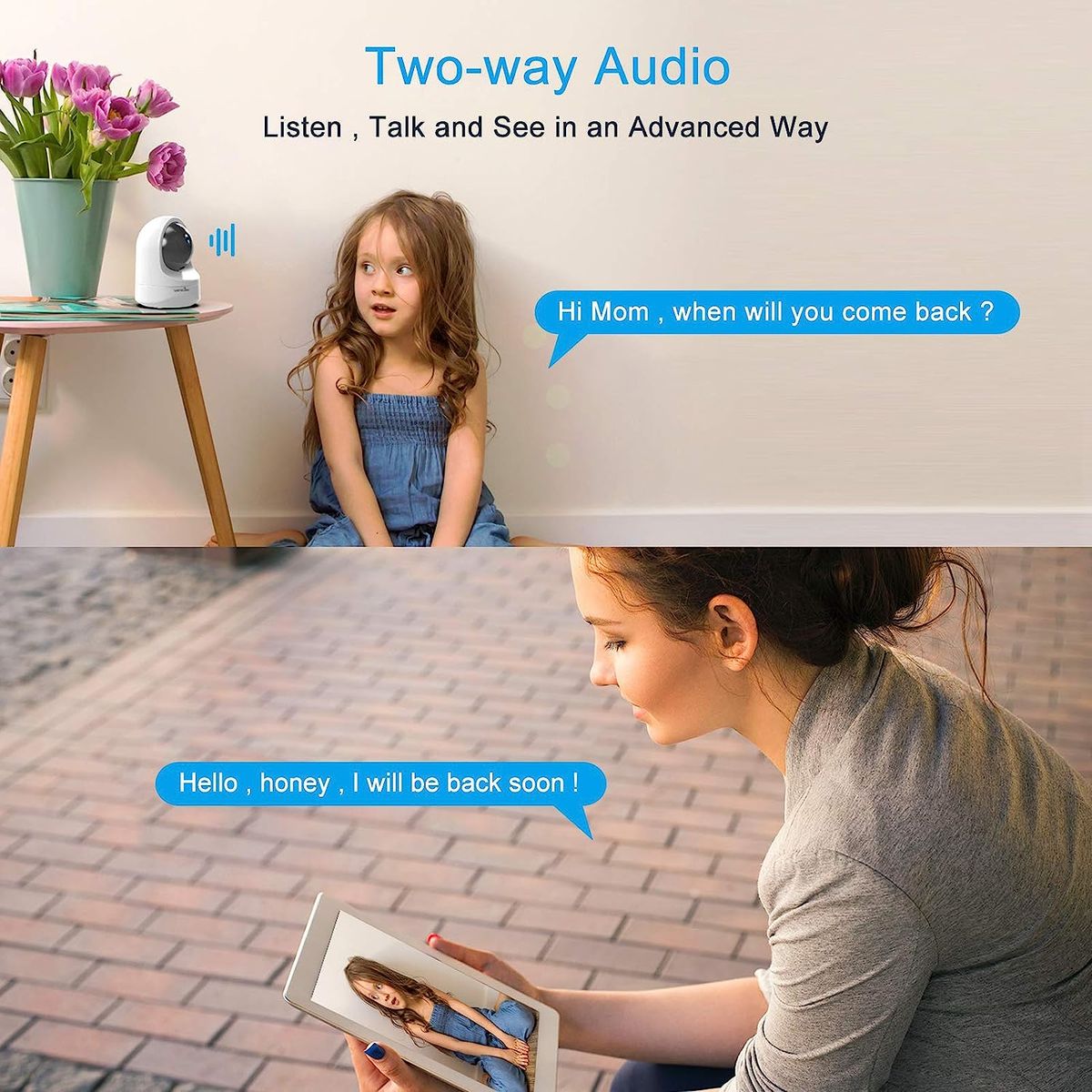 Wansview WiFi-IP-Kamera, 1080P Innenkamera mit Noturna Bewegungssensor, Bidirektionales Audio, kompatibel mit Alexa, Sicherheitskamera für Baby, Haustiere, Q6 (keine Autonomie)