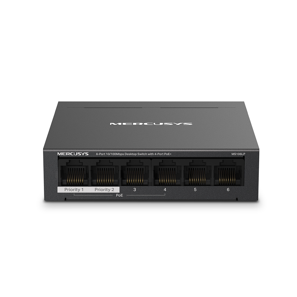 Mercusys MS106LP 6-Port 10/100Mbps Desktop Switch with 4-Port PoE+ 2 Uplink Ports up to 250m Black v1.0