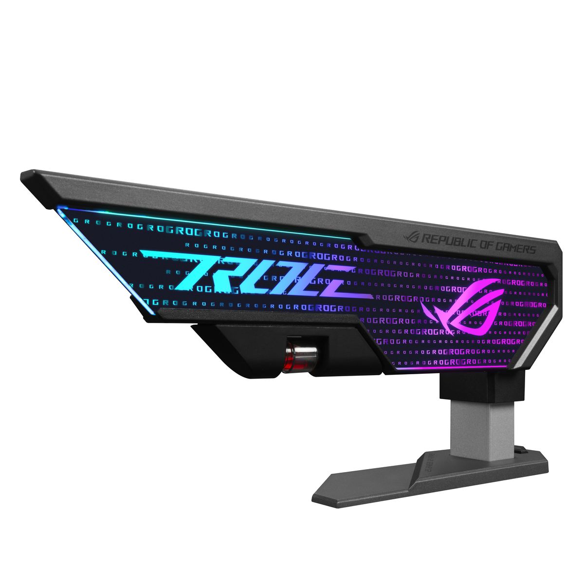 ASUS ROG Herculx Grafikkartenhalter, Universal, höhenverstellbar 72–128 mm, werkzeuglos, 3D-ARGB RGB, Thermoplast & Zink, Schwarz/Grau