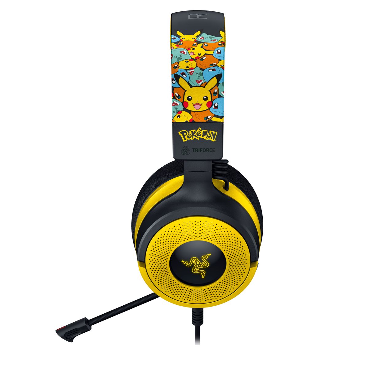 Razer Kraken V4 X Pokemon Gaming-Headset, kabelgebunden, USB Type-C & USB Type-A, On-Ear, Boom-Mikrofon, RGB, 1,8 m, Schwarz/Gelb