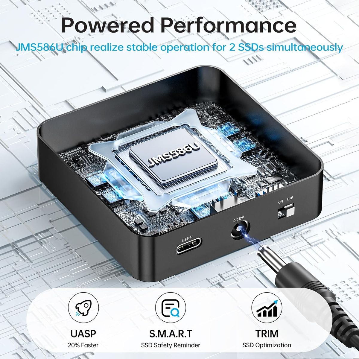 SSK DK201 Dual NVMe M.2 SSD Dockingstation, USB 3.2 Gen 2x2 20 Gbit/s, 2-Bay, NVMe-Kloner, werkzeuglos, M-Key & B+M, inkl. USB-C & USB-A Kabel, schwarz