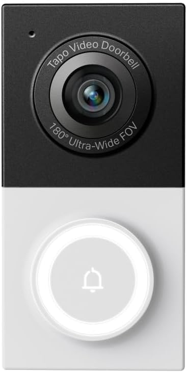 TP-Link Tapo D130 Video-Türklingel, kabelgebunden, 2K 5MP, KI-Erkennung, 180°-Ansicht von Kopf bis Fuß, keine monatlichen Gebühren, 2-Wege-Audio, IP65 Farbnachtsicht, V1.0 US