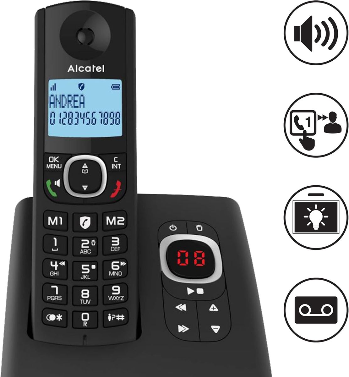 ALCATEL F530 Voice Duo - Schnurloses Festnetztelefon DECT mit Anrufbeantworter - Großes Display - Freisprechfunktion - Anrufblockierungsfunktion - 2 Direktwahltasten - 2 Mobilteile - Schwarz
