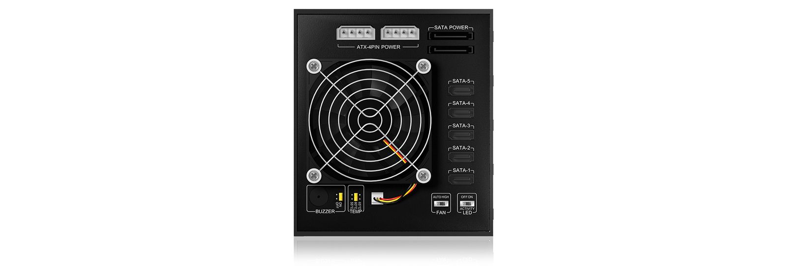 ICY BOX removable backplane for hard disks, 5x 3.5 inch in 3x 5.25 inch bay, SATA, fan, metal, black For 5x 3.5 inch