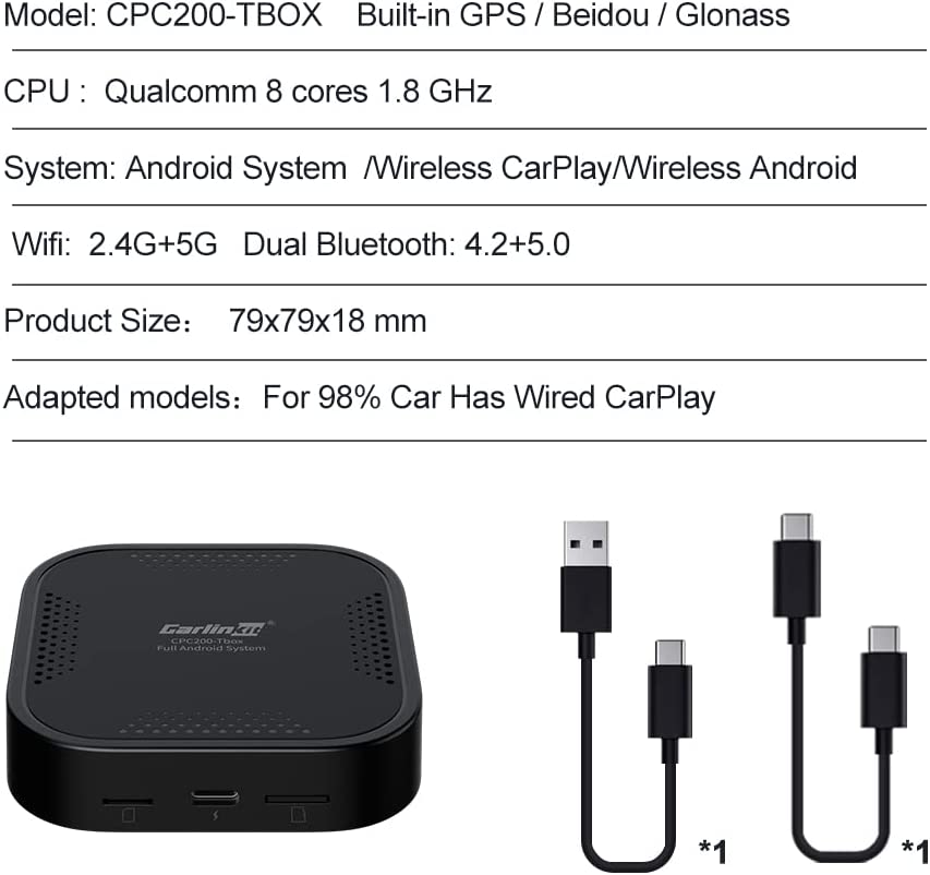CarlinKit Ai Box Wireless CarPlay, unterstützt 4G Cellular, Wireless Android Auto, Konvertieren Sie kabelgebundenes CarPlay auf Android-System, 4 + 64 G, Snapdragon 8 Core Prozessor, Dual Bluetooth AIBOX-IOS