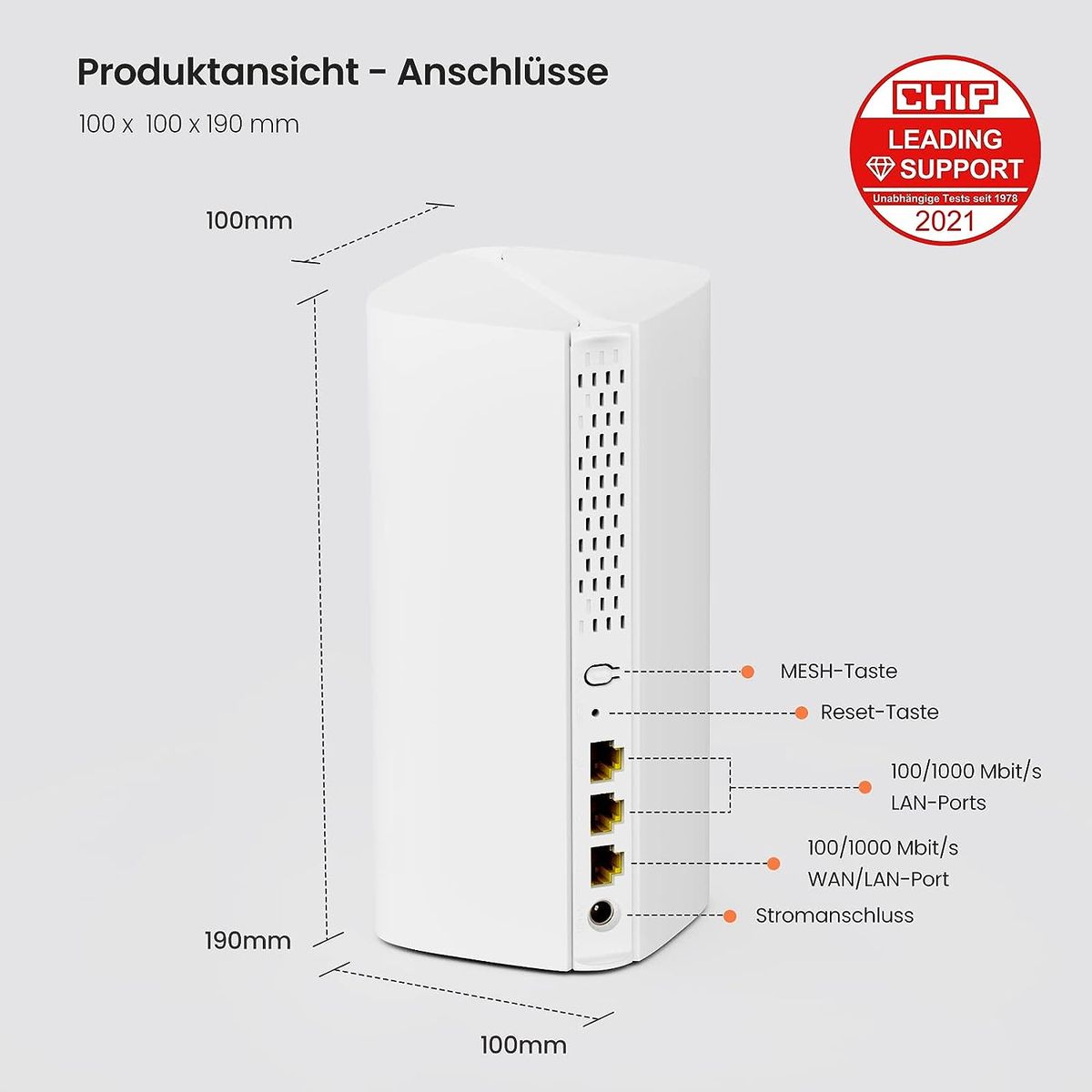Tenda Nova MX6-3 WiFi 6 WLAN Mesh System, AX1800 Dual Band Mesh WLAN (1800Mbit/s, bis zu 500m² Wi-Fi Abdeckung, 9X GB LAN) Easy Mesh, MU-MIMO, Gäste-Netzwerk, Alexa, Ersetzt Router & Repeater, Weiß