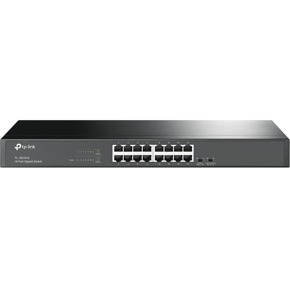 TP-Link TL-SG1016 16 Port Gigabit Netzwerk Switch ( 19 Zoll Rack-Montage, 16*RJ-45 LAN Ports, Metallgehäuse, , unmanaged, Plug-und-Play)