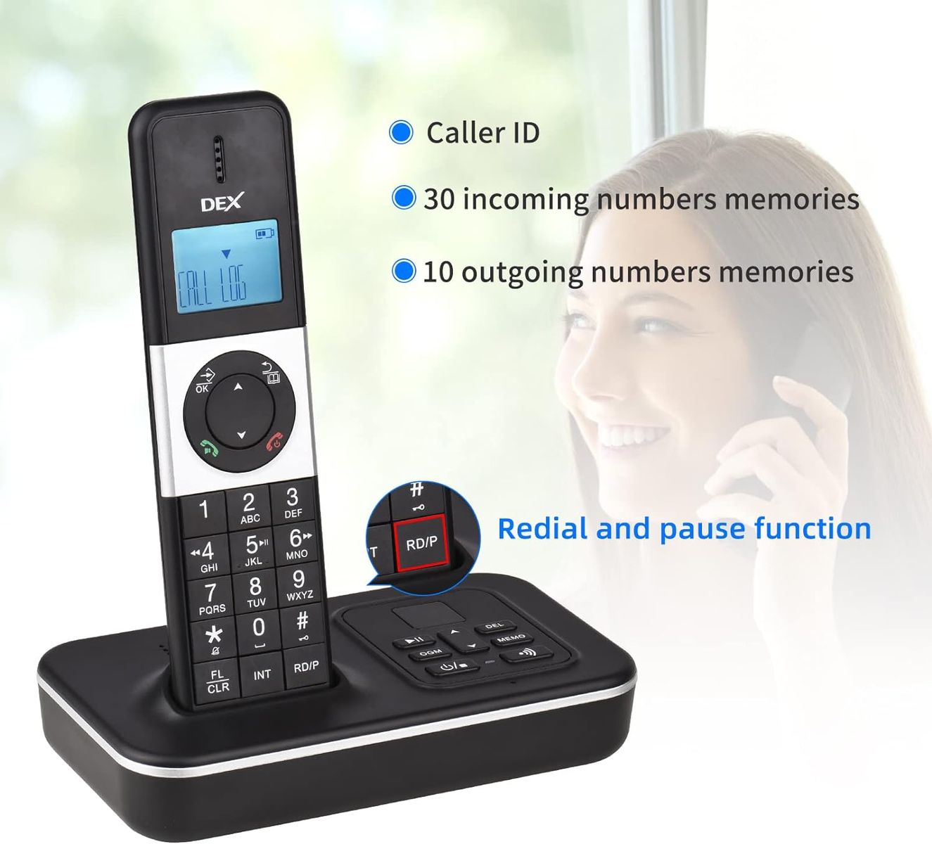 Bisofice D1002 Telefon Schnurlos 3 Mobilteile mit Anrufbeantworter, Anrufer-ID/Anklopfen, 1,6-Zoll-LCD-Bildschirm, 16 Sprachen, Schnurlostelefon für Büro- und Heimkonferenzen