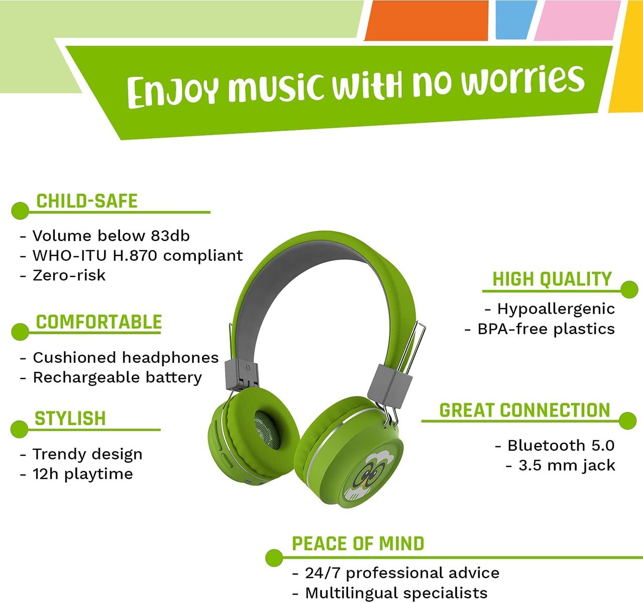 TinyGeeks Neo Bluetooth Headset for Children - Green