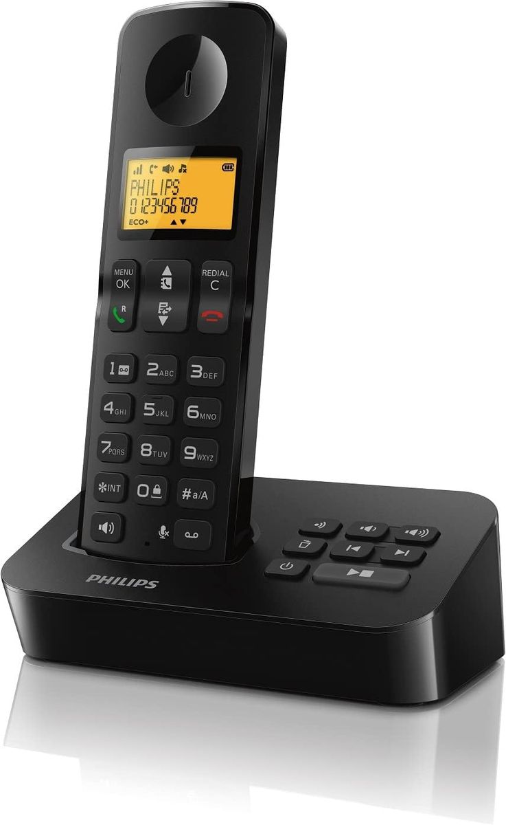 PHILIPS Festnetztelefon D2651B/01 Single - Schnurloses Telefon mit Anrufbeantworter - 1'6-Zoll-Display - Telefonbuch - Rufnummernerkennung - Kurzwahltasten - große Reichweite - Schwarz