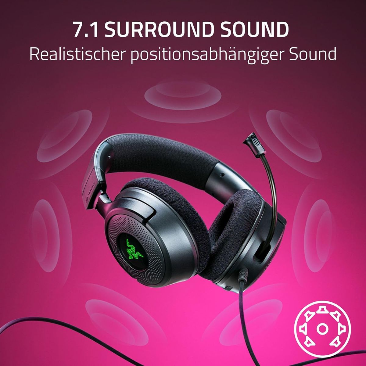 Razer Kraken V4 X - Kabelgebundenes PC-Gaming-Headset (Triforce 40-mm-Treiber, einziehbares Nierenmikrofon, 7.1-Surround-Sound, Chroma RGB, für PC - Konsolen & Mobiltelefone über USB-C) Schwarz