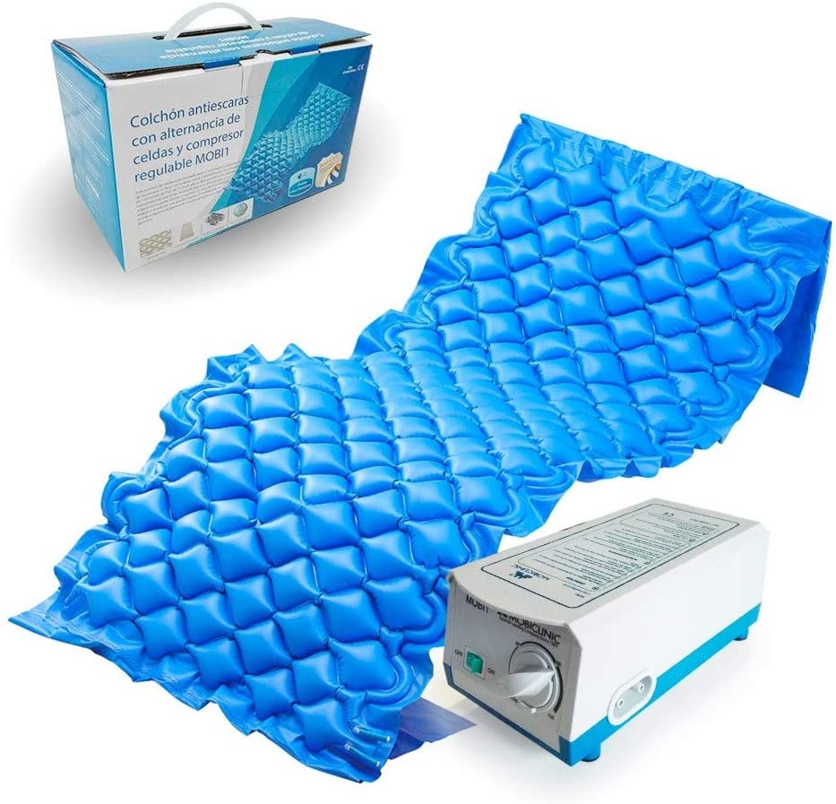 Mobiclinic Mobi 1 Anti-Decubitus Air Pressure Mattress Anti-Bedsores Inflatable Mattress Alternating Pressure Mattress 130 Cells Stage Pressure Ulcers Cell Alternation Pump Blue