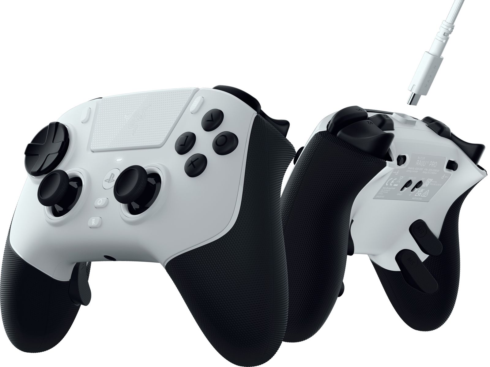 Razer Raiju V3 Pro Kabelloses & Verkabeltes Gamepad, RF & USB, Analog, PC, PlayStation 5, 36 h Akku, Schwarz/Weiß