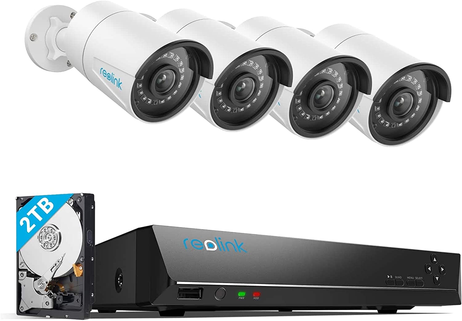 Reolink Sistema de cámara de seguridad para el hogar PoE 4 cámaras IP con cable de 5 MP 8 MP/4 K 8 canales NVR con 2 TB HDD para grabación 24/7 RLK8-410B4-5 MP