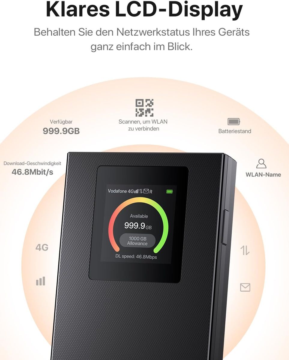 Tenda MF6 Mobiler WLAN Router, Wi‑Fi 6 Tragbarer Hotspot, 2100 mAh Akku, USB-C, Plug & Play, WPA3, 4G LTE MiFi, Mini