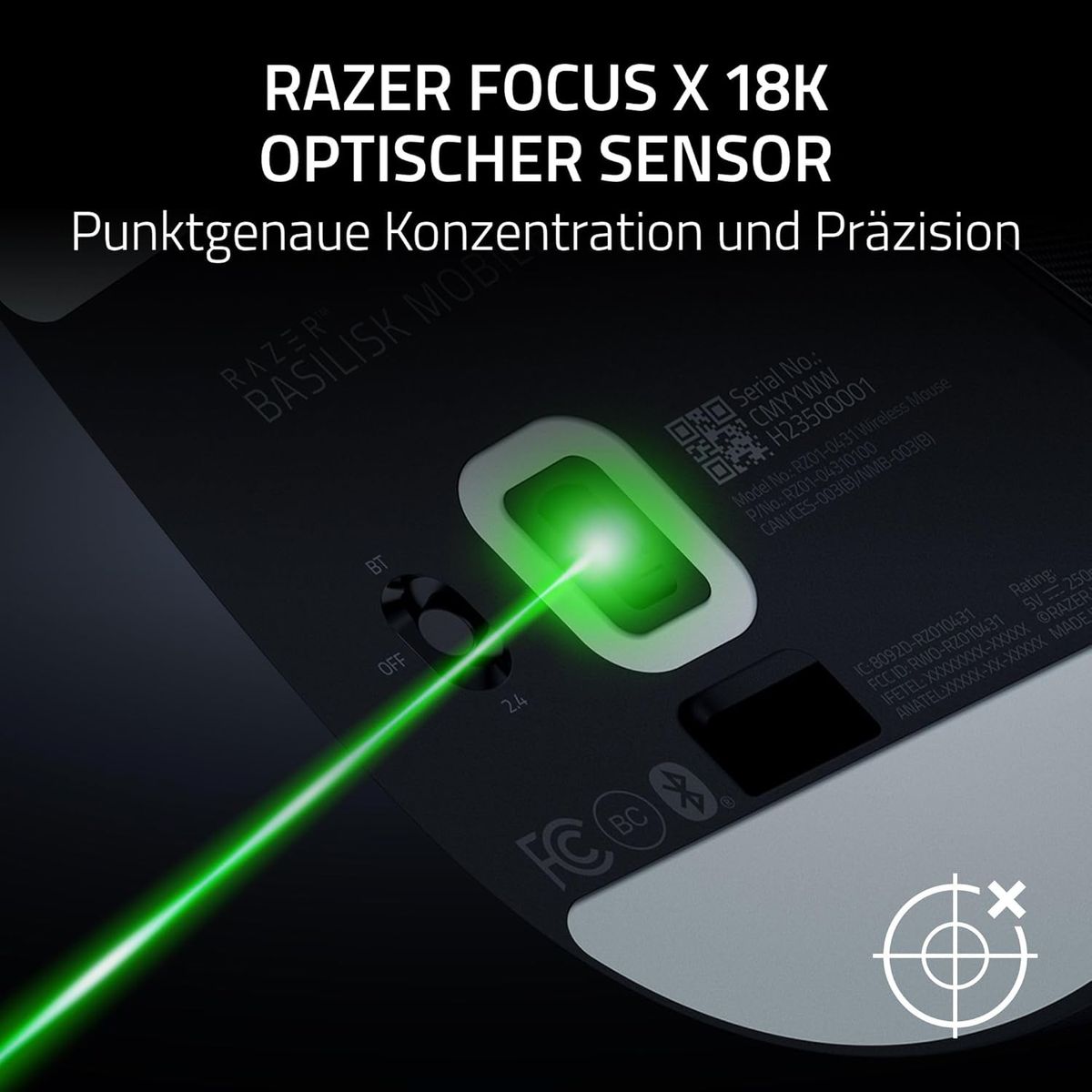 Razer Basilisk Mobile - Kleine ergonomische kabellose Gaming-Maus - AI Prompt Master - Focus X 18K Sensor (Tri-Mode-Konnektivität, bis zu 105 Stunden, Mausschalter Gen-3) Schwarz