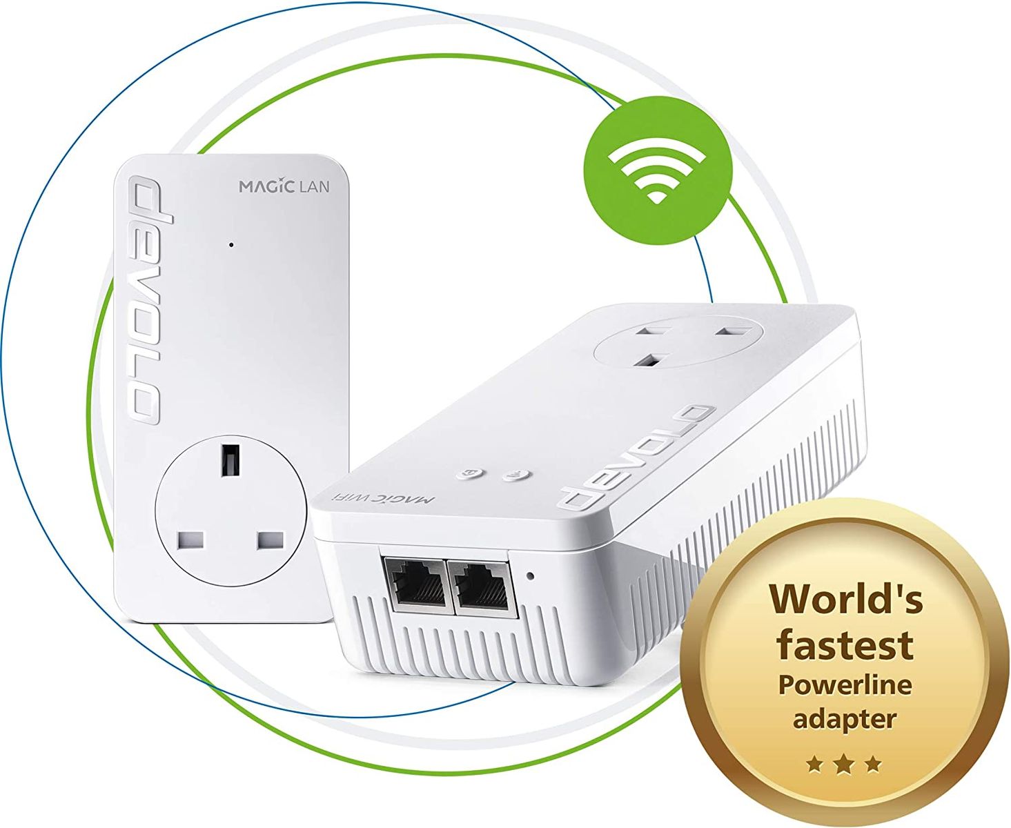 devolo Magic 2-2400 Wi-Fi 5 Next: Starter Kit | 4k/8k UHD Streaming | stabiles Heimarbeit (bis zu 2400 Mbit/s Powerline, Mesh WiFi 5, G.hn, 3X Gb LAN Ports) MAGIC 2 - 2400 Mbps WiFi 5 Starter Kit