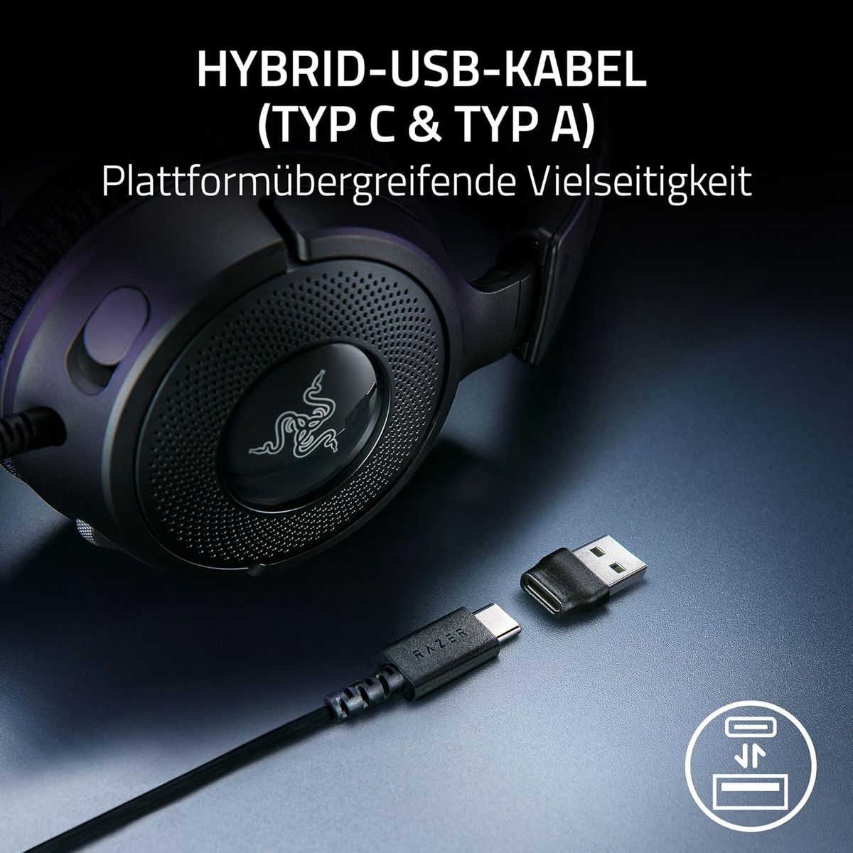 Razer Kraken V4 X - Kabelgebundenes PC-Gaming-Headset (Triforce 40-mm-Treiber, einziehbares Nierenmikrofon, 7.1-Surround-Sound, Chroma RGB, für PC - Konsolen & Mobiltelefone über USB-C) Schwarz