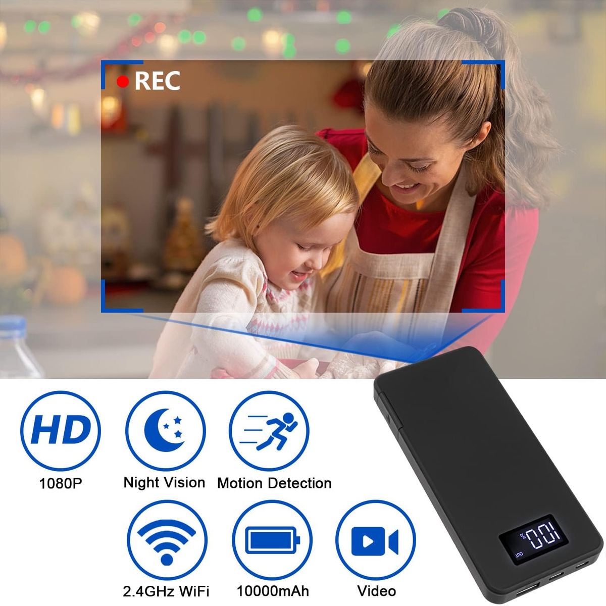 Biddsgg GB66040 Mini-Überwachungskamera 1080P WLAN Akku 10000 mAh Nachtsicht Bewegungserkennung Portable Innen P2P