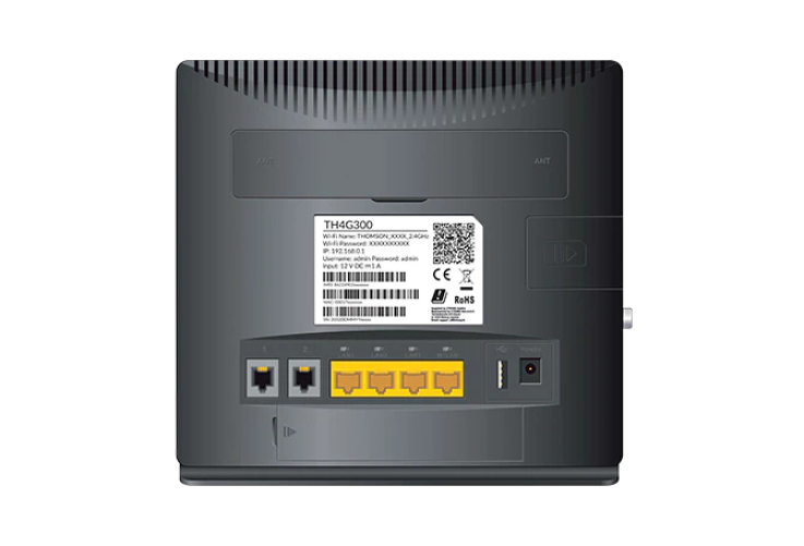 THOMSON 4G LTE Router,TH4G 300, 300 Mbps, WLAN über SIM Karte, WiFi, bis zu 300 Mbit/s, 2 Antennen, 4X Ethernet, 2 SIM Karten Adapter, Internet Anbindung für Camping, Wochenendhaus, besondere Zwecke